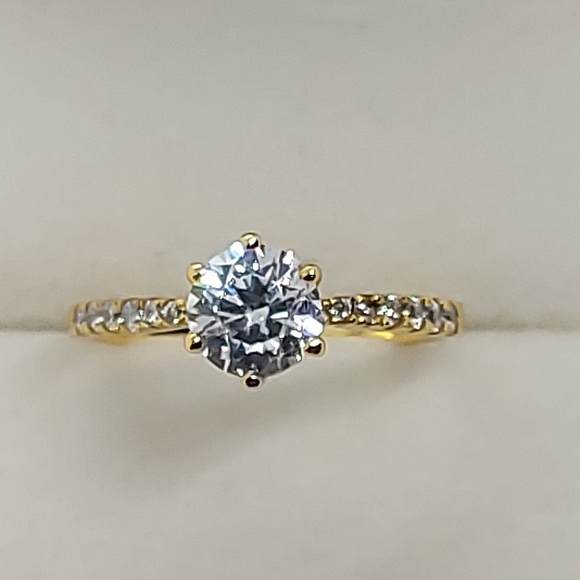 18k Gold Plated Silver Ring Decorated with CZ Simulated Diamonds, - Picture 1 of 7